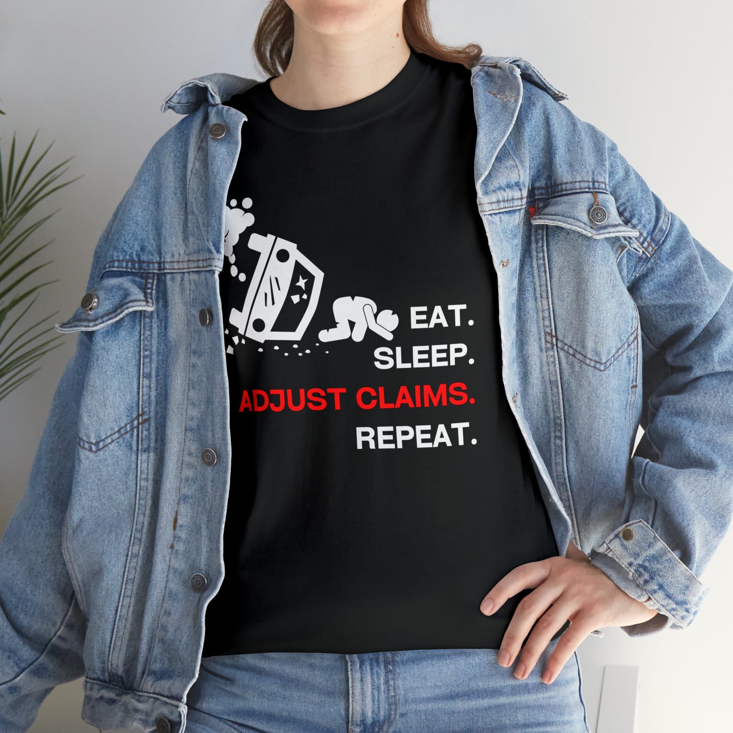 Claims Adjuster (Car Flip/Driver/White) Unisex Heavy Cotton Tee