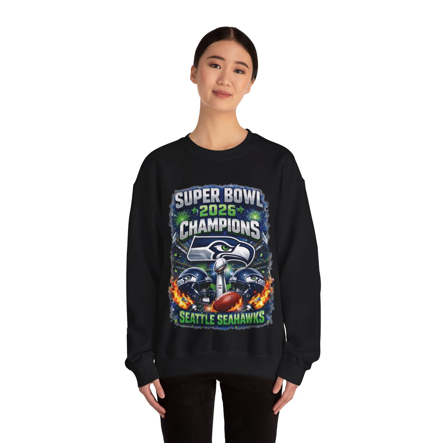 Super Bowl 2026 Champions Seattle Seahawks Crewneck Sweatshirt | Football Team Tee