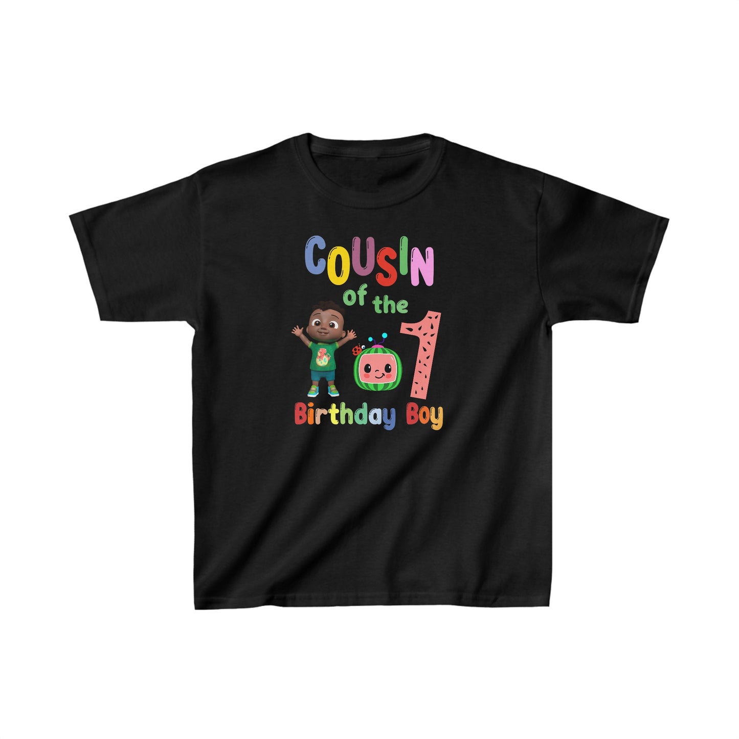 Coco Melon - Birthday Boy- Age 1 - Cousin - Kids Heavy Cotton™ Tee