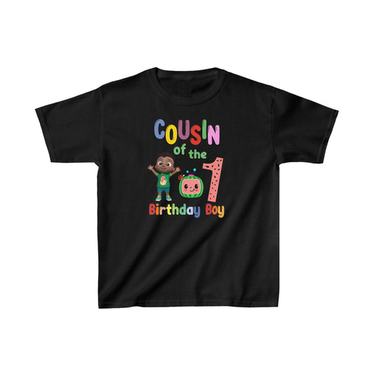 Coco Melon - Birthday Boy- Age 1 - Cousin - Kids Heavy Cotton™ Tee