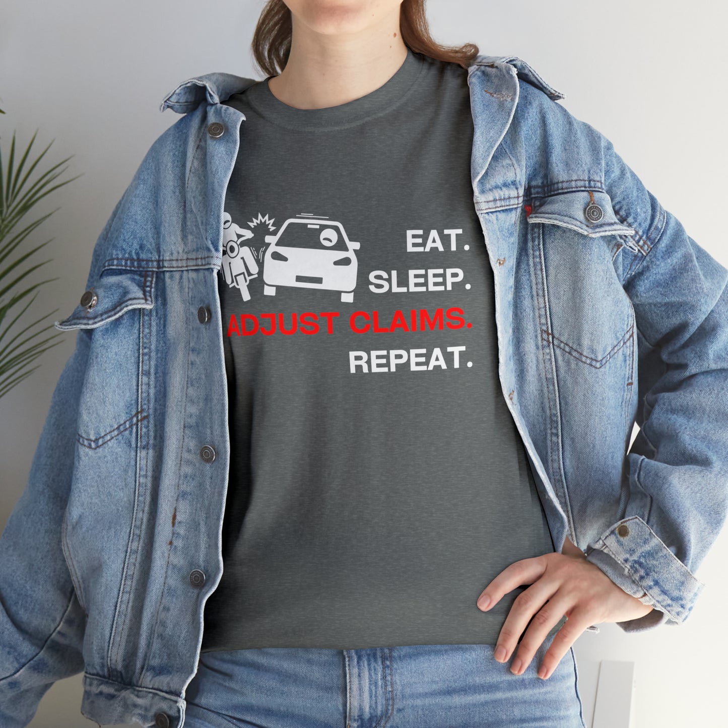 Claims Adjuster (Motorcyclist / Car / White) Unisex Heavy Cotton Tee