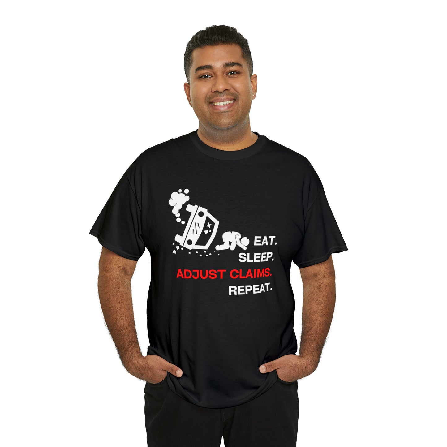 Claims Adjuster (Car Flip/Driver/White) Unisex Heavy Cotton Tee