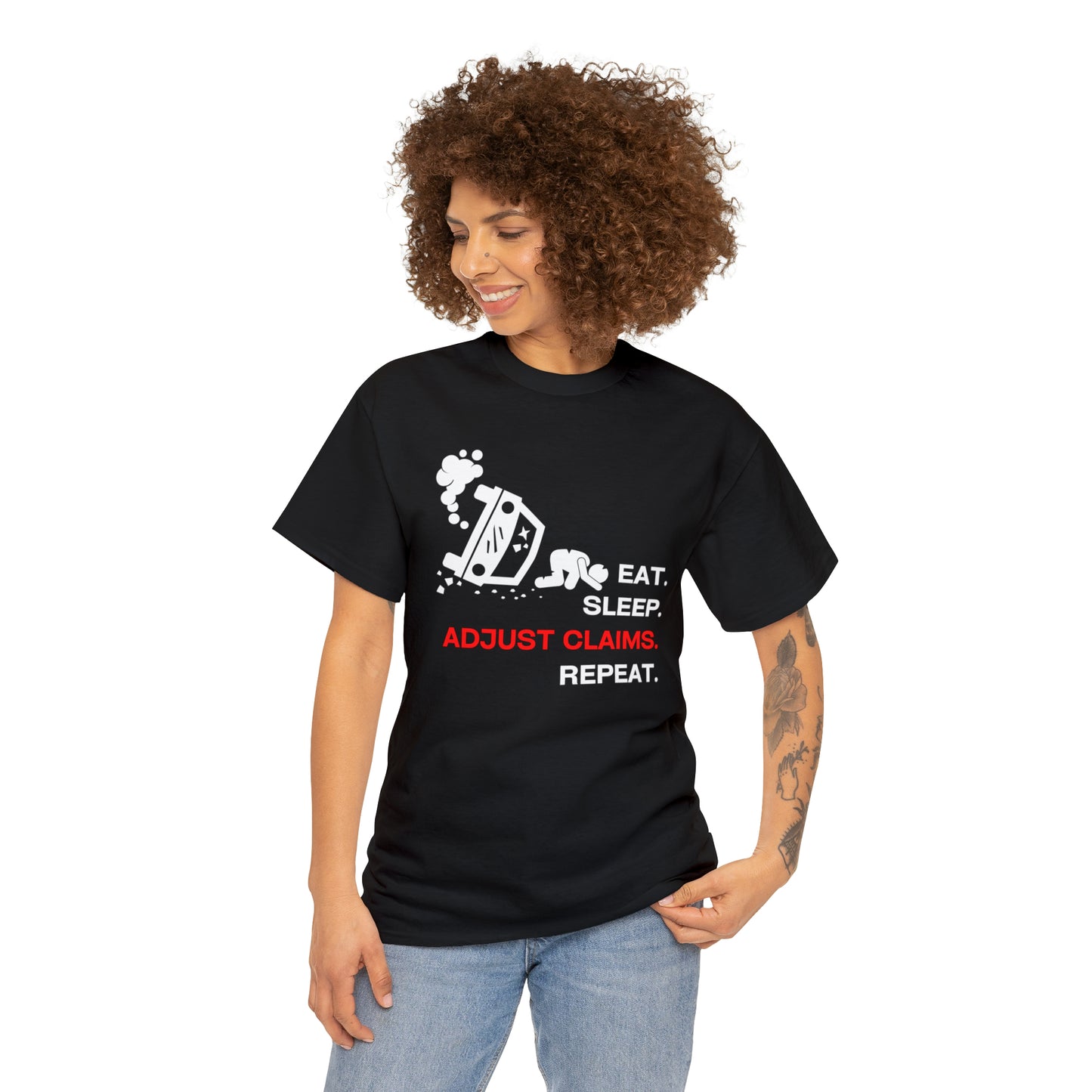 Claims Adjuster (Car Flip/Driver/White) Unisex Heavy Cotton Tee