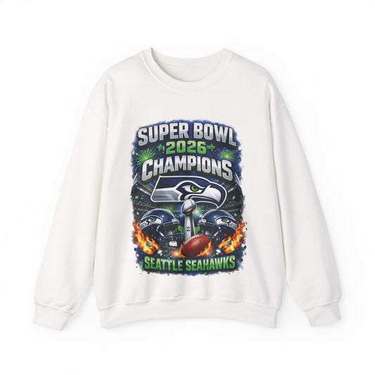 Super Bowl 2026 Champions Seattle Seahawks Crewneck Sweatshirt | Football Team Tee