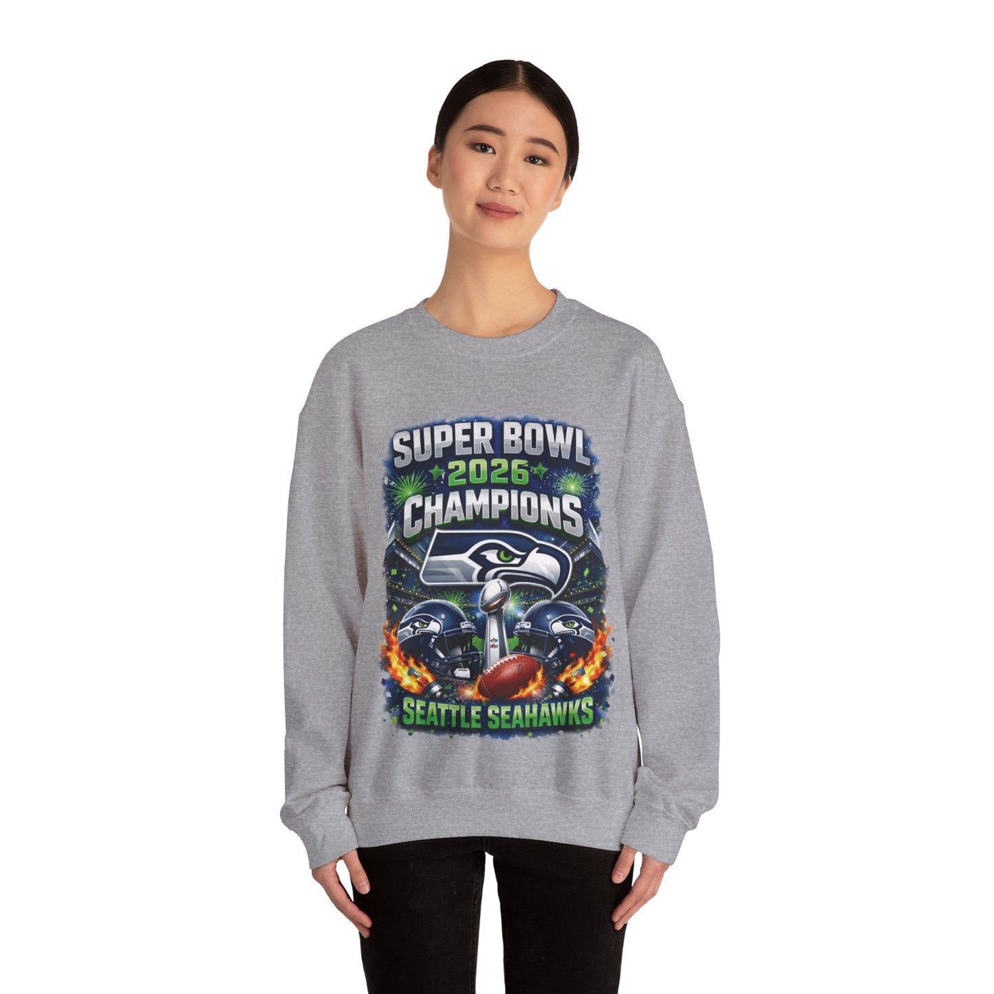 Super Bowl 2026 Champions Seattle Seahawks Crewneck Sweatshirt | Football Team Tee