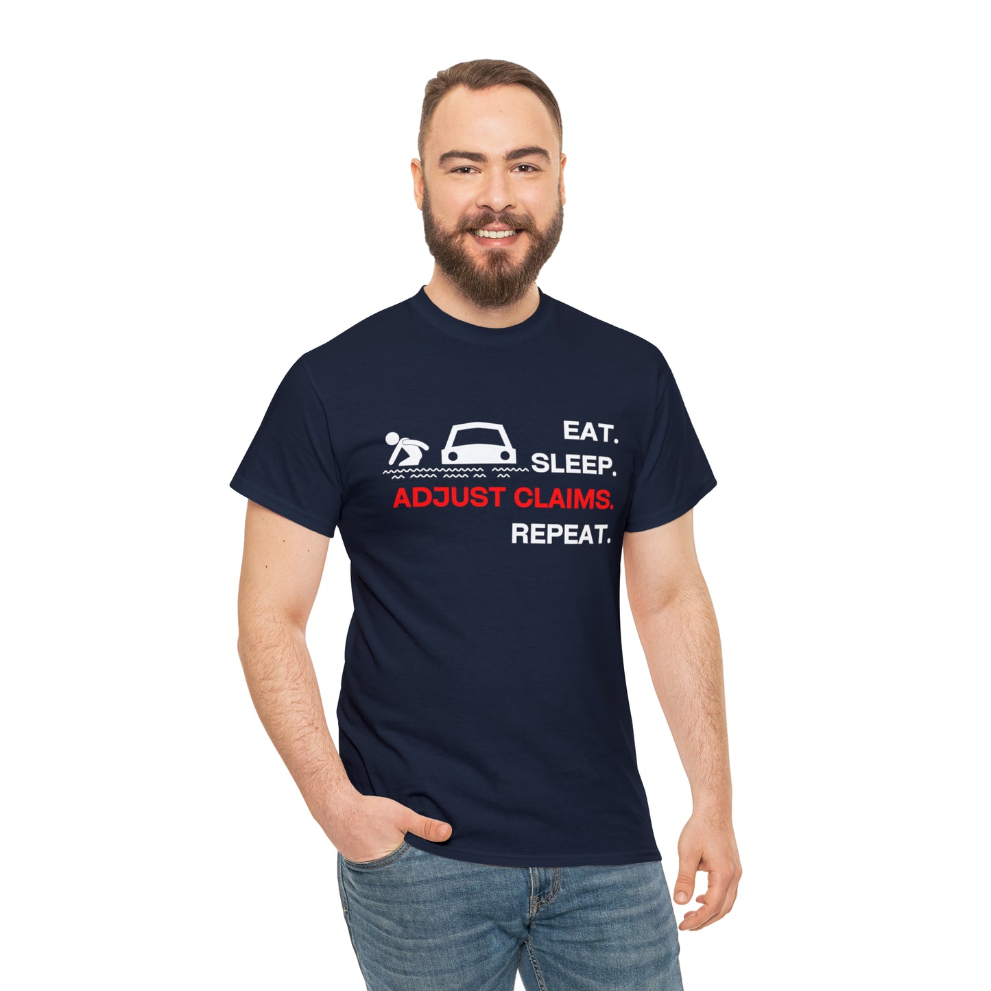 Claims Adjuster (Flooded Car / White) Unisex Heavy Cotton Tee