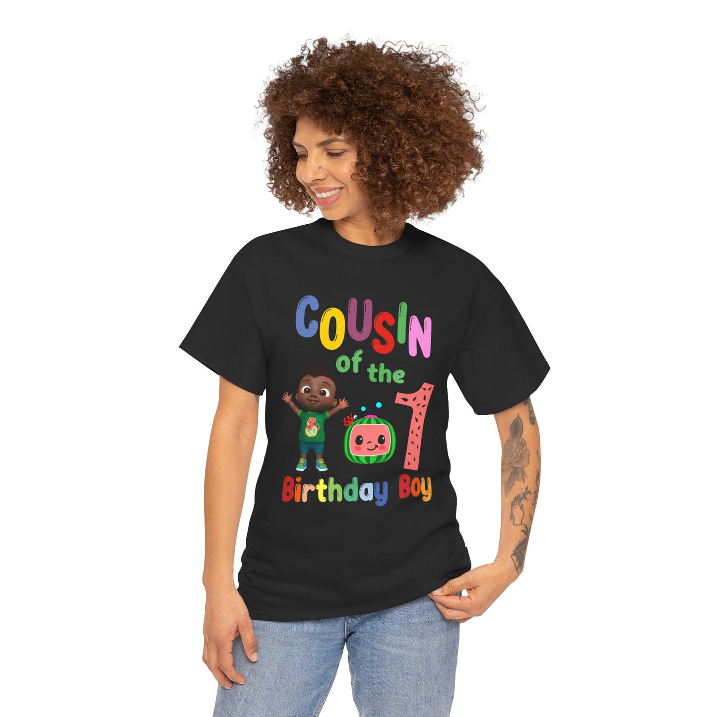 Coco Melon - Birthday Boy- Age 1 - Cousin Heavy Cotton Tee