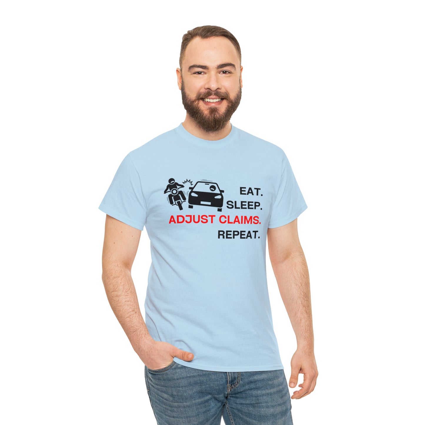 Claims Adjuster (Motorcyclist / Car / Black)  Unisex Heavy Cotton Tee