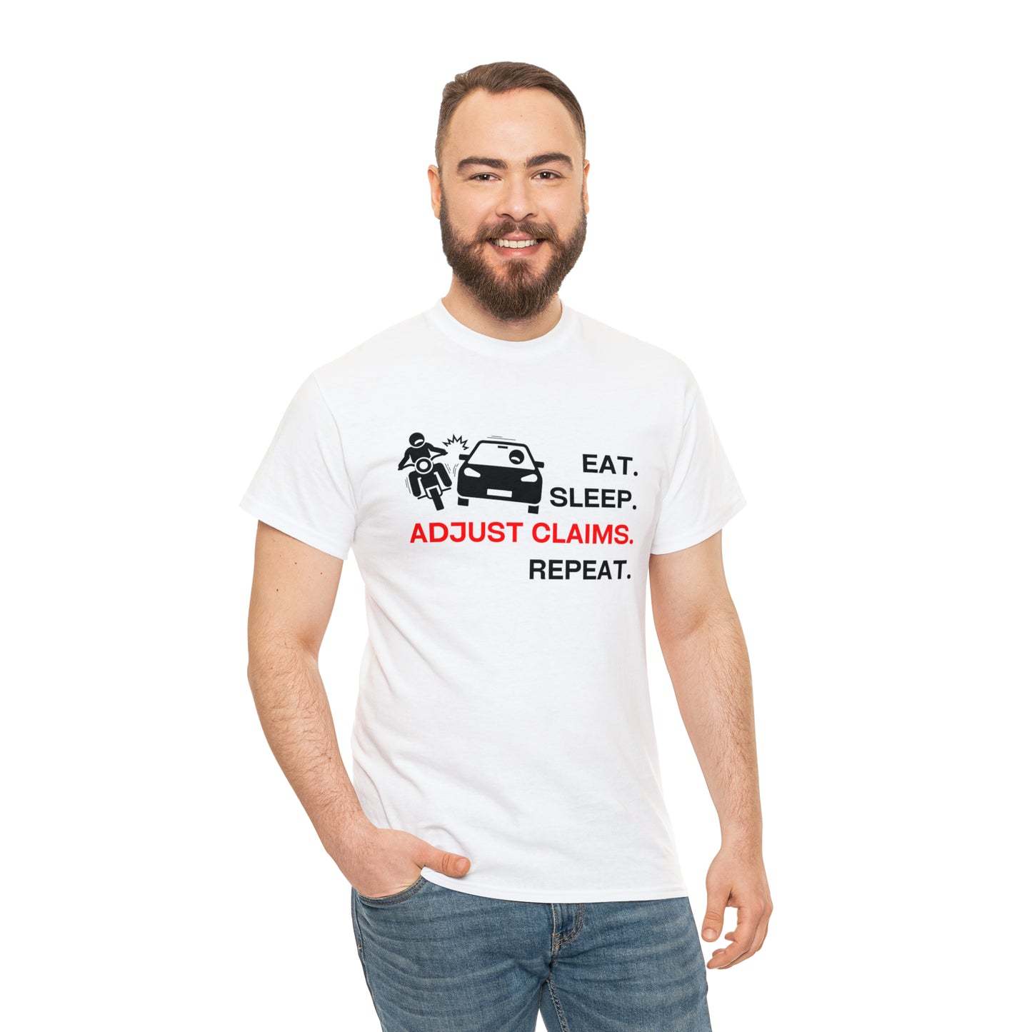Claims Adjuster (Motorcyclist / Car / Black)  Unisex Heavy Cotton Tee