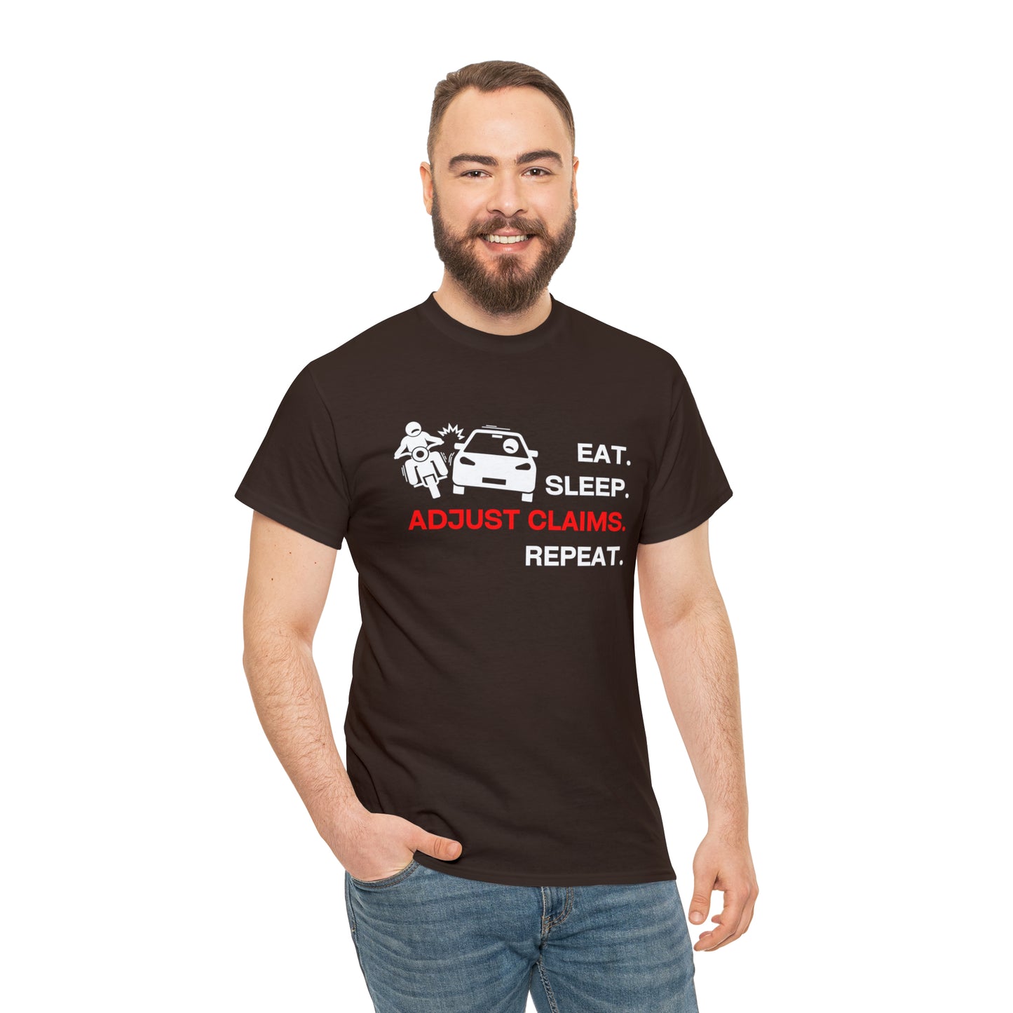 Claims Adjuster (Motorcyclist / Car / White) Unisex Heavy Cotton Tee