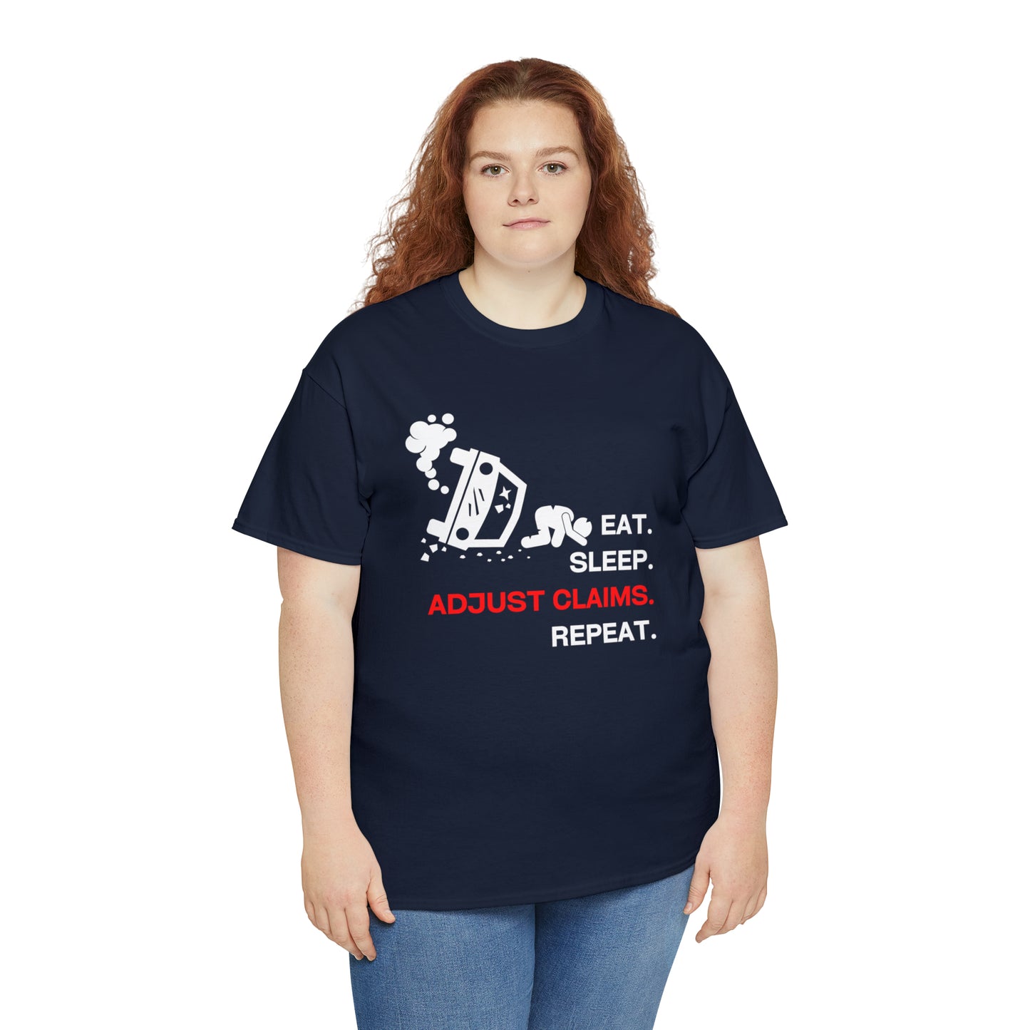 Claims Adjuster (Car Flip/Driver/White) Unisex Heavy Cotton Tee