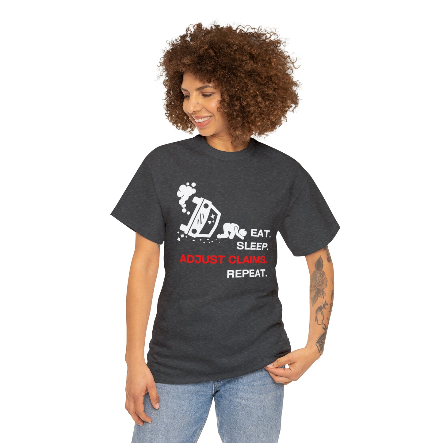 Claims Adjuster (Car Flip/Driver/White) Unisex Heavy Cotton Tee