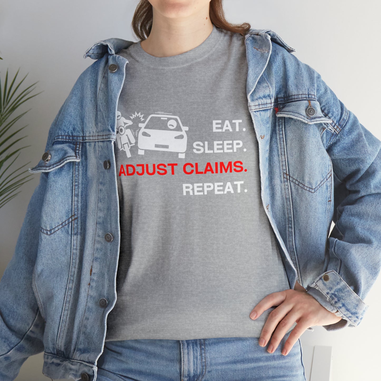Claims Adjuster (Motorcyclist / Car / White) Unisex Heavy Cotton Tee