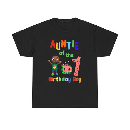 Coco Melon - Birthday Boy- Age 1 - Auntie - Heavy Cotton Tee
