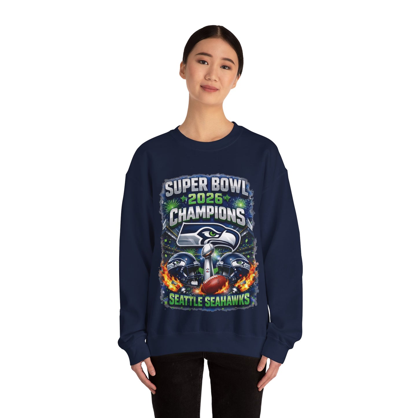 Super Bowl 2026 Champions Seattle Seahawks Crewneck Sweatshirt | Football Team Tee