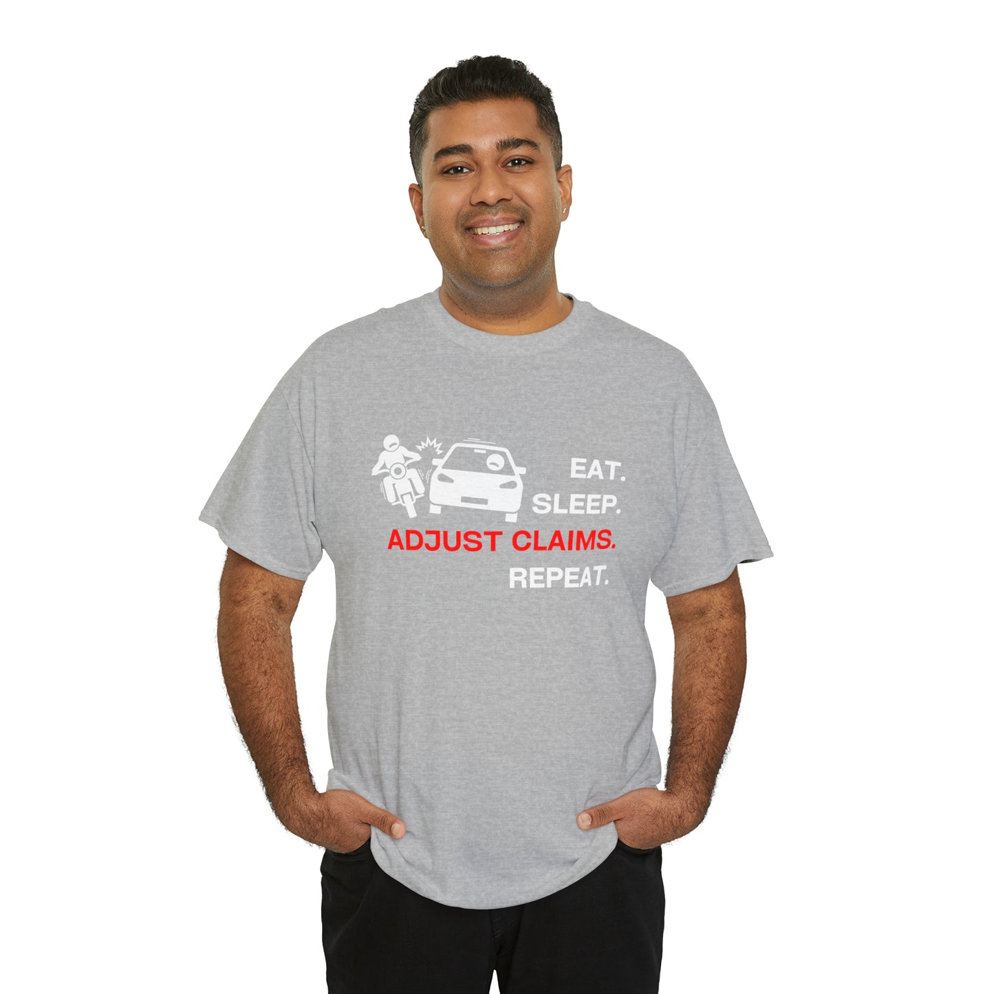 Claims Adjuster (Motorcyclist / Car / White) Unisex Heavy Cotton Tee