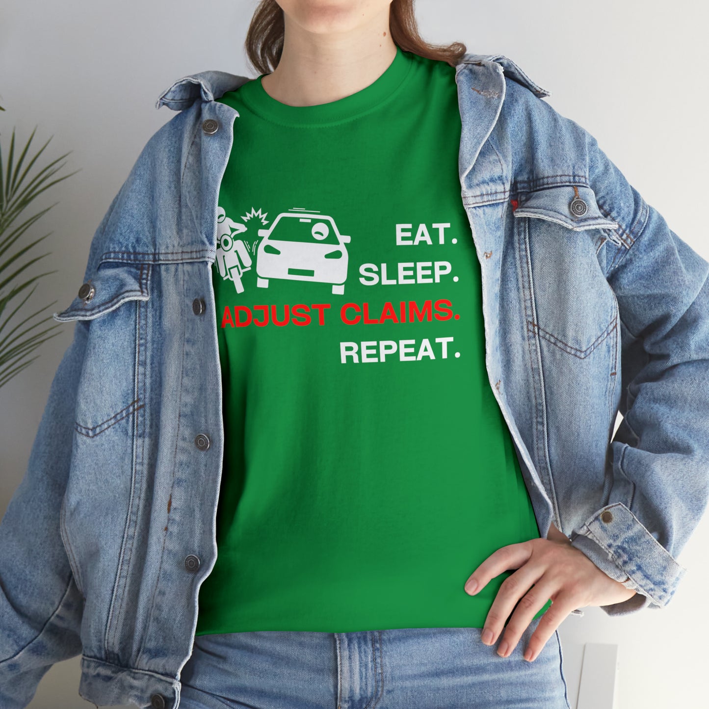 Claims Adjuster (Motorcyclist / Car / White) Unisex Heavy Cotton Tee