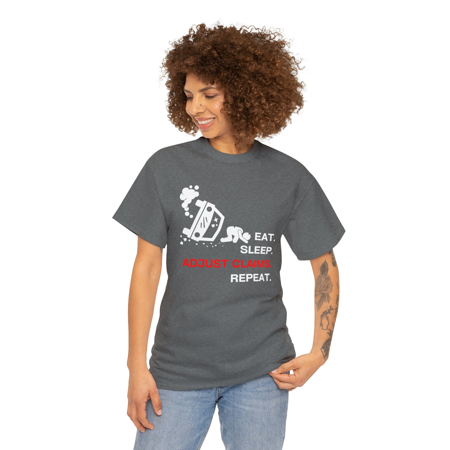 Claims Adjuster (Car Flip/Driver/White) Unisex Heavy Cotton Tee