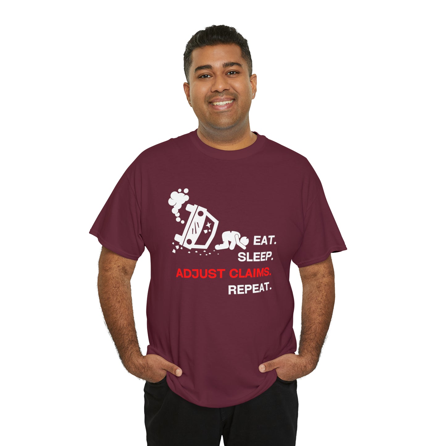 Claims Adjuster (Car Flip/Driver/White) Unisex Heavy Cotton Tee