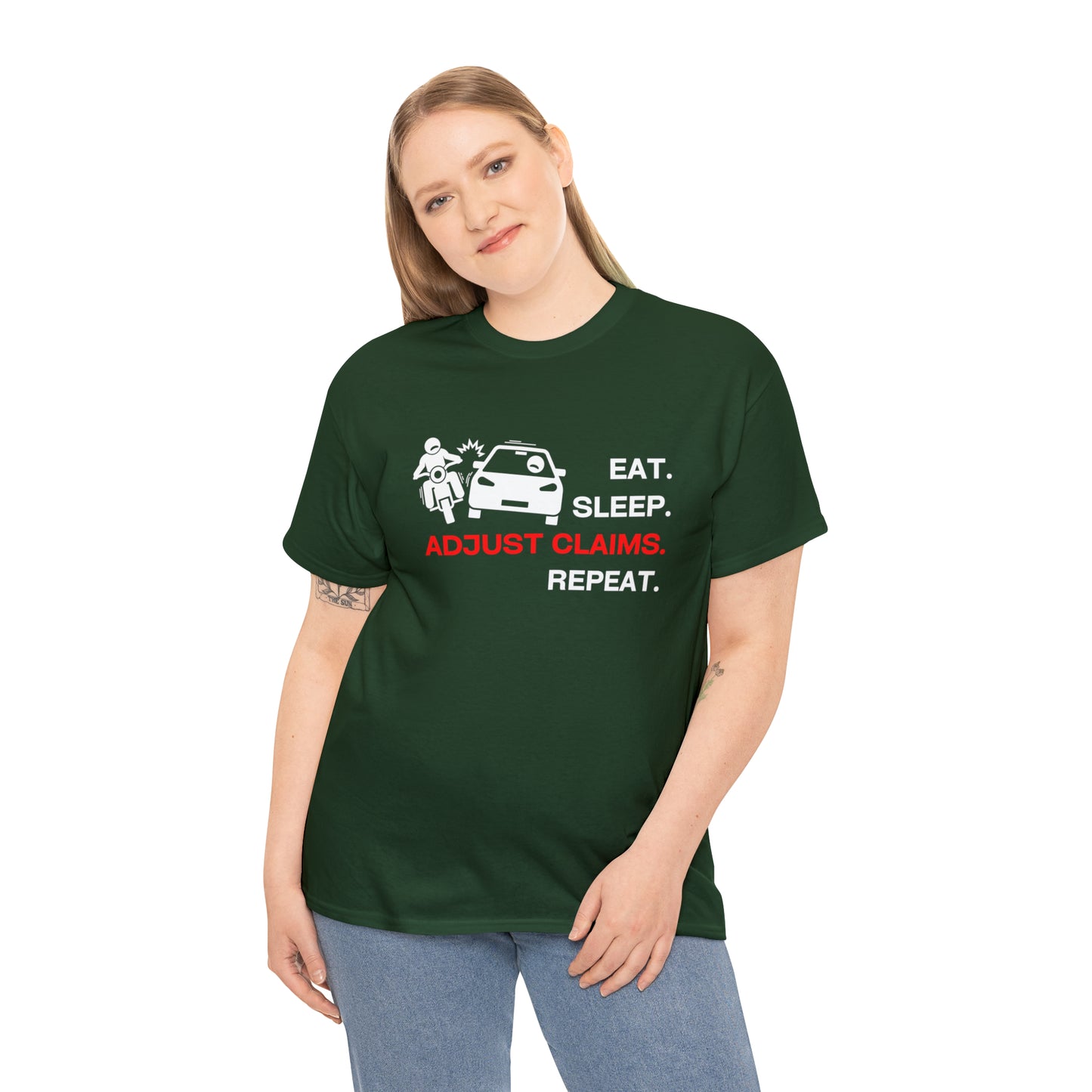 Claims Adjuster (Motorcyclist / Car / White) Unisex Heavy Cotton Tee