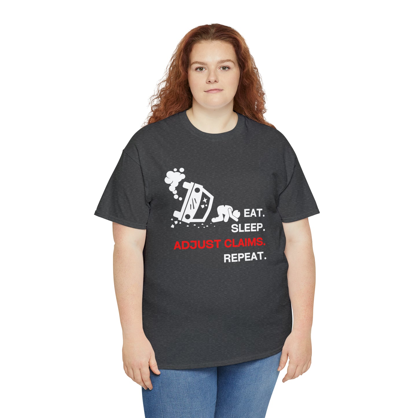 Claims Adjuster (Car Flip/Driver/White) Unisex Heavy Cotton Tee