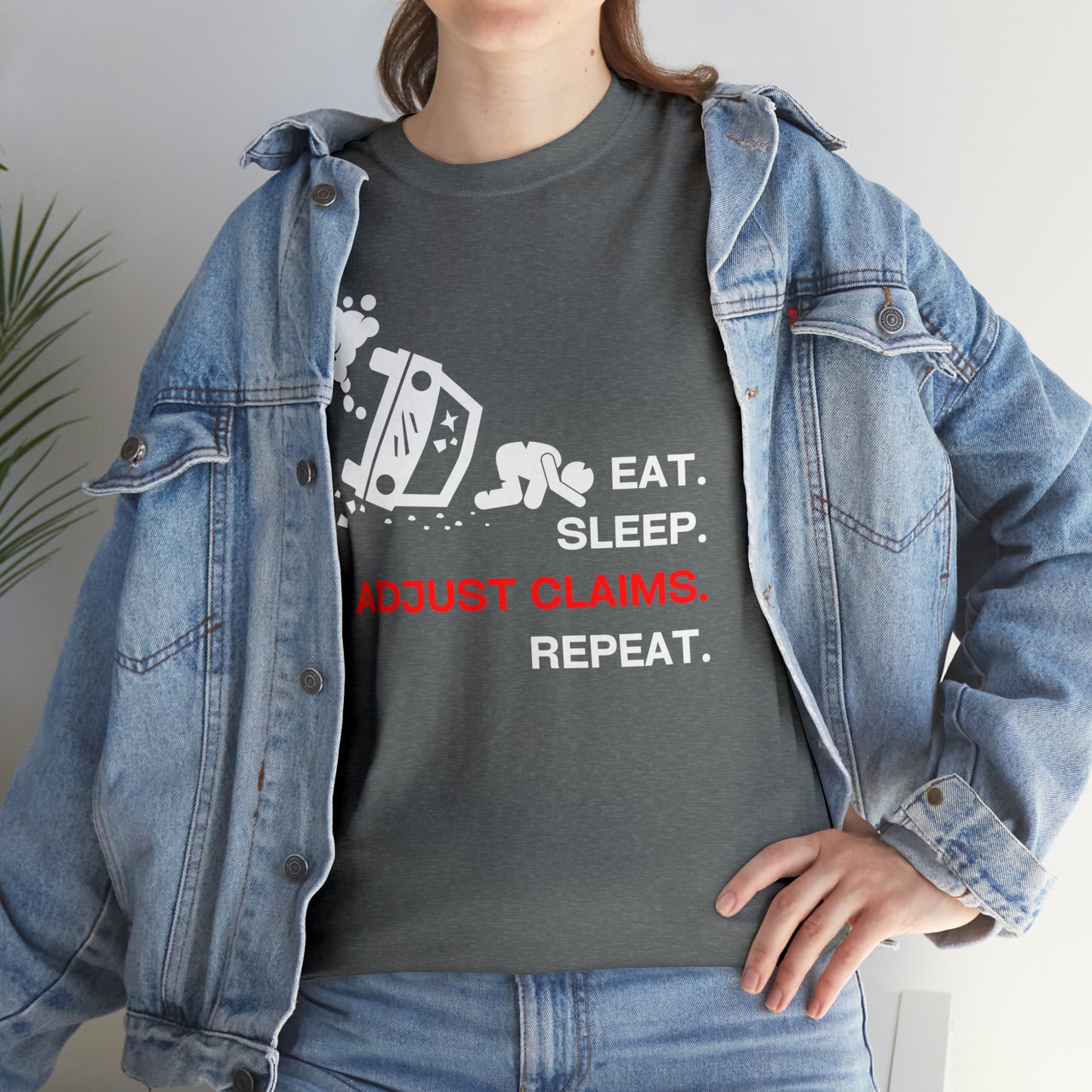 Claims Adjuster (Car Flip/Driver/White) Unisex Heavy Cotton Tee