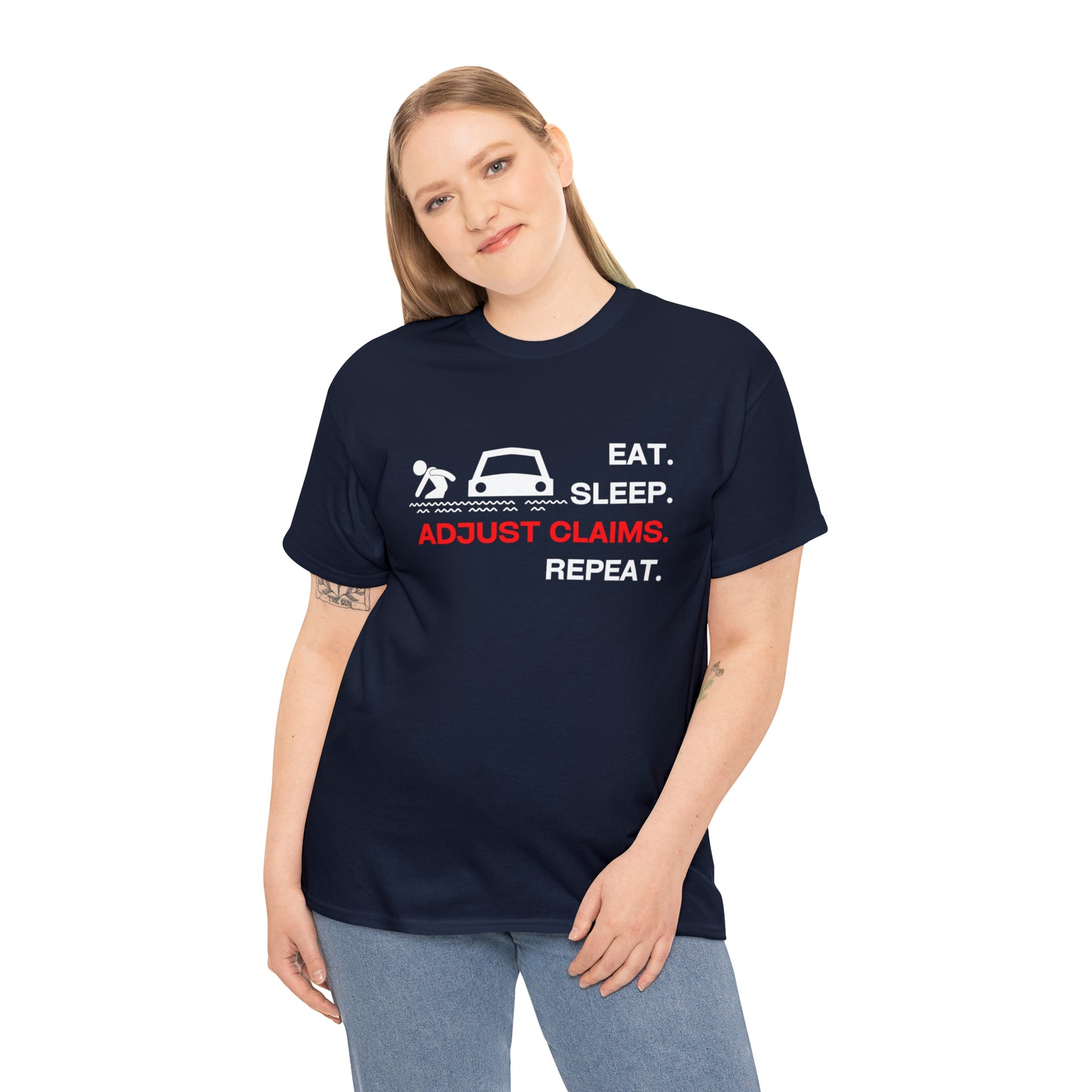 Claims Adjuster (Flooded Car / White) Unisex Heavy Cotton Tee