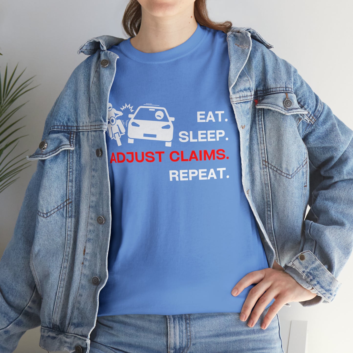 Claims Adjuster (Motorcyclist / Car / White) Unisex Heavy Cotton Tee