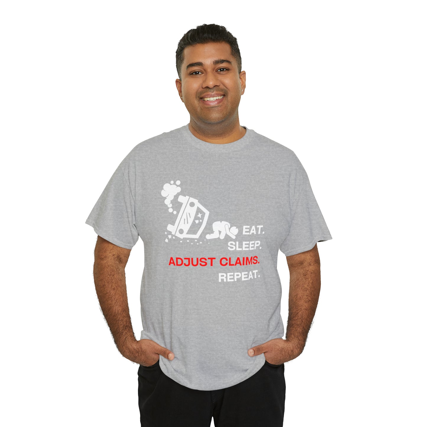 Claims Adjuster (Car Flip/Driver/White) Unisex Heavy Cotton Tee