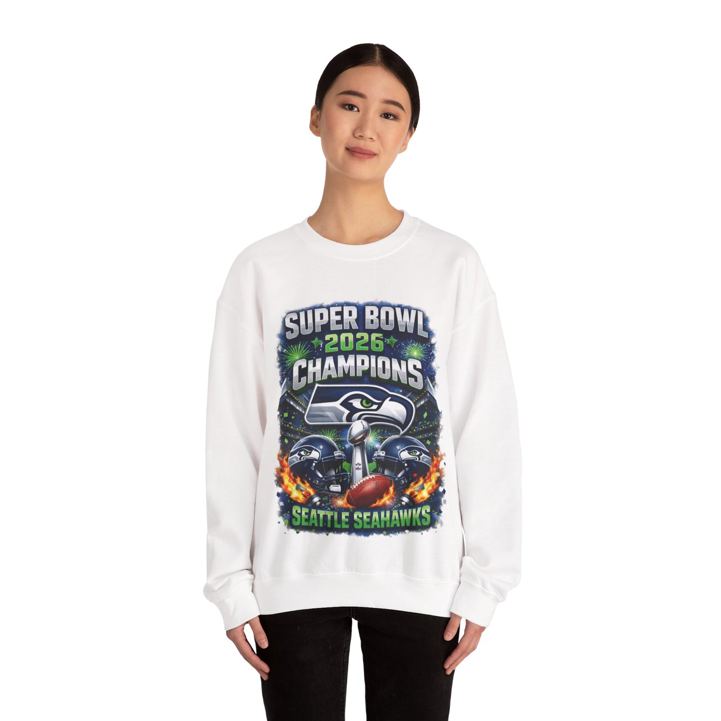 Super Bowl 2026 Champions Seattle Seahawks Crewneck Sweatshirt | Football Team Tee